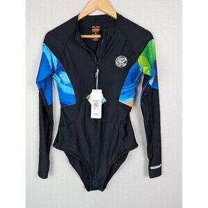 Axesea Swimsuit Womens 12 Black Blue Long Sleeve Surf One Piece Rash Guard UPF